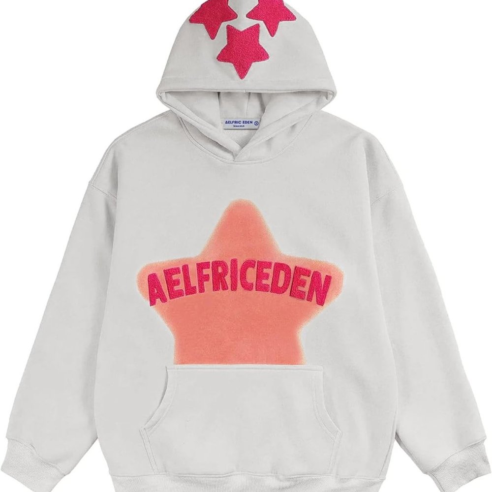 COPY - Aelfric Eden Womens Graphic Hoodies Pink Star Print Hoodie Unisex Oversi…